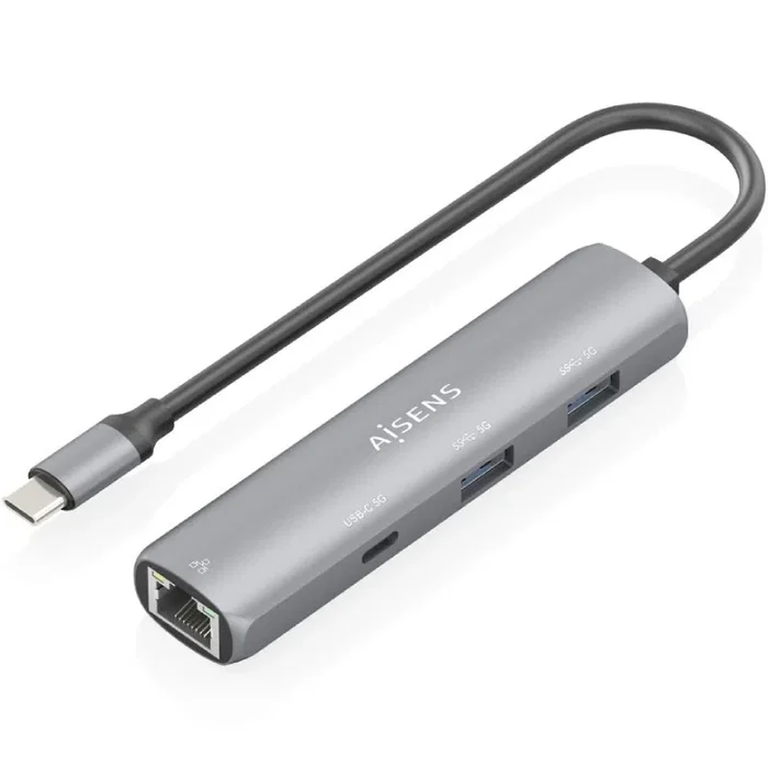 Aisens Dock USB-C a Ethernet Gigabit + Hub 1xUSB-C y 2xUSB-A, Gris